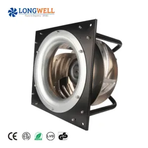 LONGWELL 350mm 230v 520w EC Centrifugal Fans Aluminium Impeller HVAC EC Exhaust Fan Backward Curved Centrifugal Fan With Bracket
