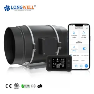 LONGWELL Quiet 6 Inline Duct Fan with Temperature Humidity VPD Controller WiFi Integrated App Control - Ventilation Exhaust Fan