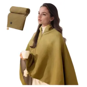 PAIDES USB Powered Heating Blanket Portable Wireless Throw Poncho Wrap Electric Wearable Adjustable Thermostat Household Car